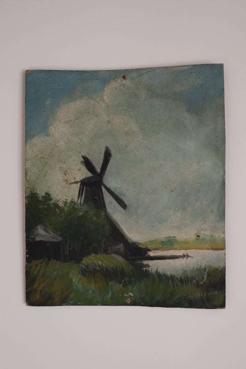 Antique Early 20th Century Oil on Board Dutch Scene