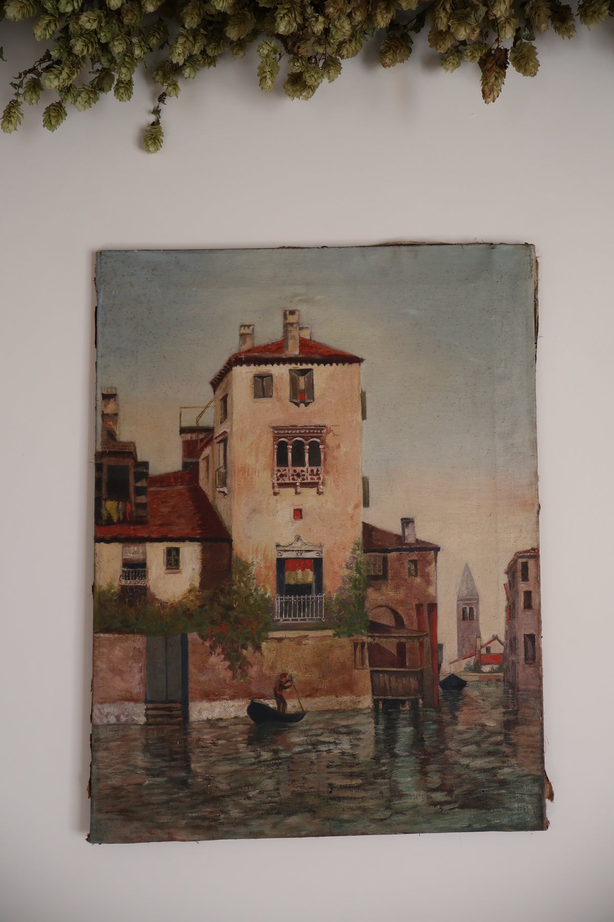 Antique Early 20th Century Large Oil on Canvas Venice Scene