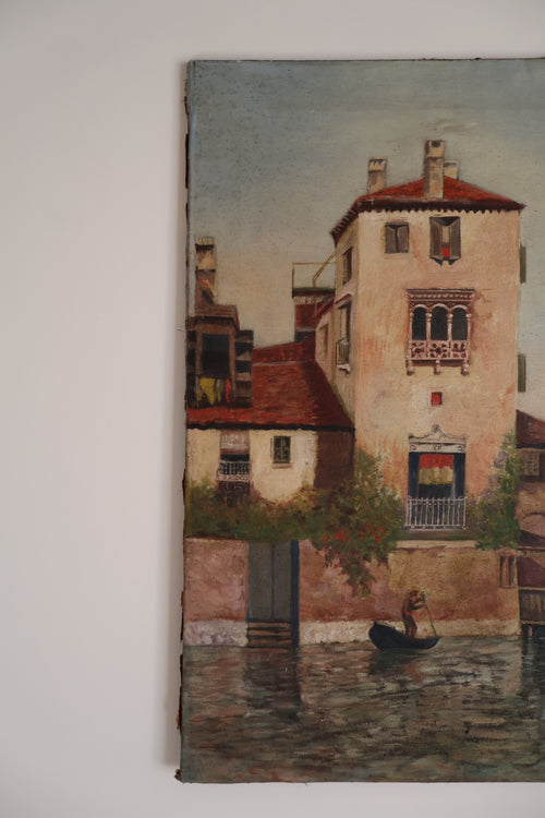 Antique Early 20th Century Large Oil on Canvas Venice Scene