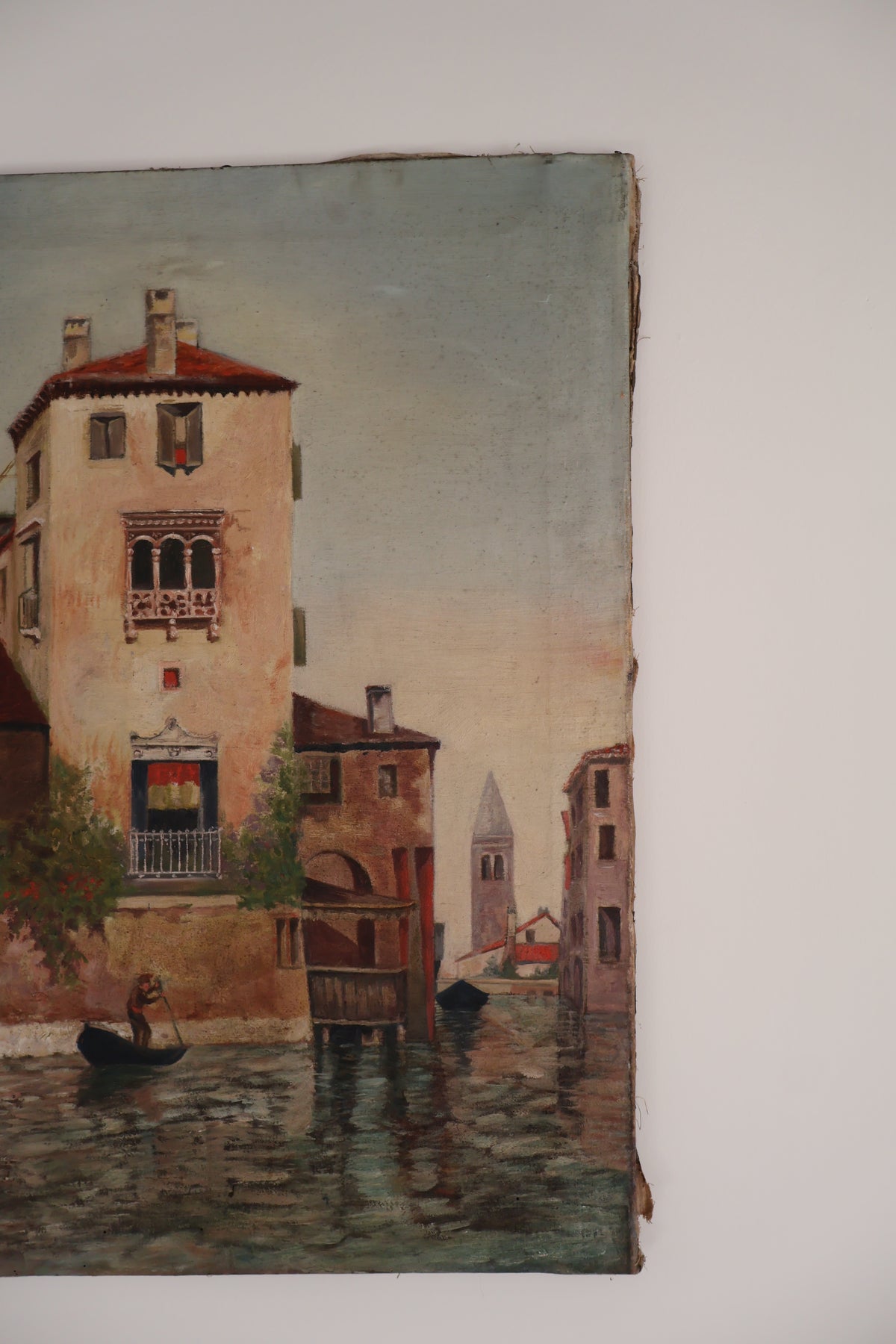 Antique Early 20th Century Large Oil on Canvas Venice Scene