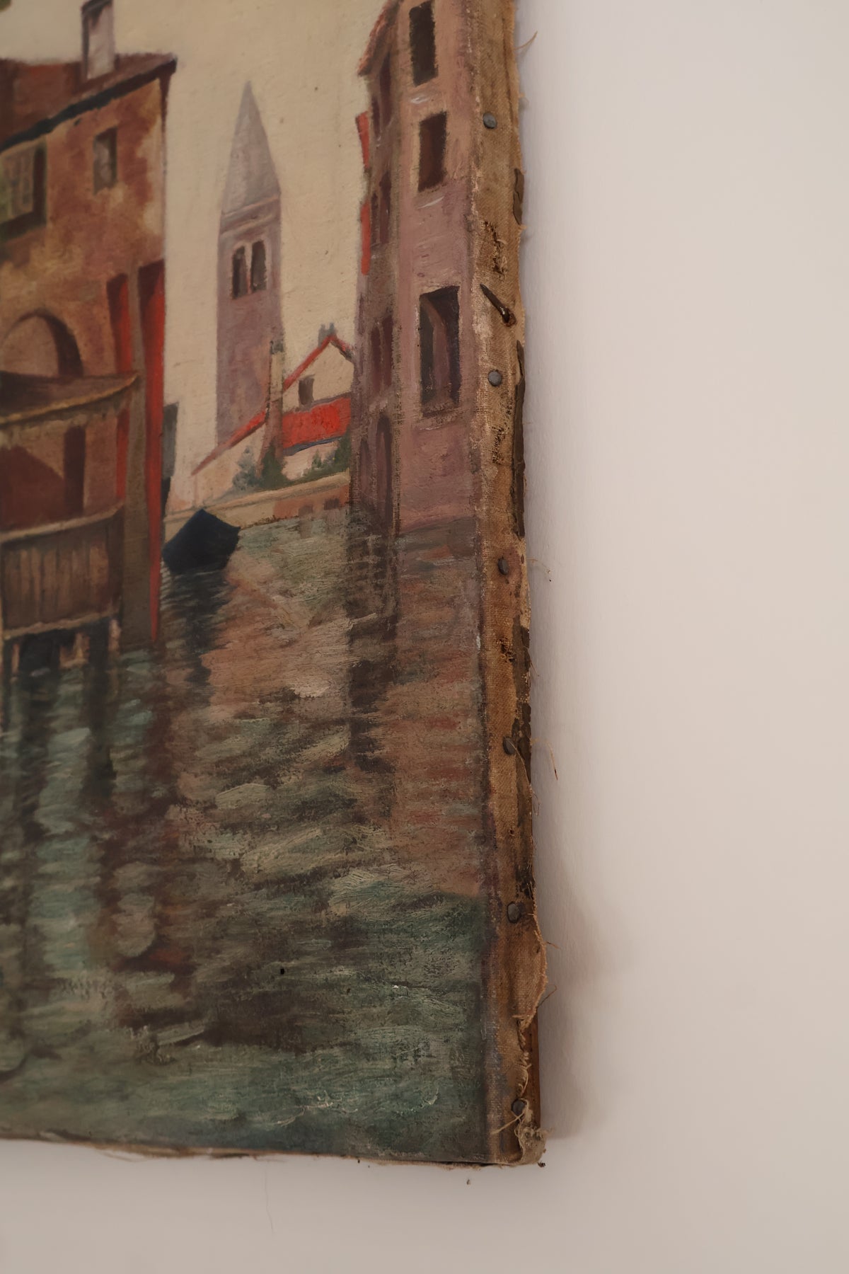Antique Early 20th Century Large Oil on Canvas Venice Scene