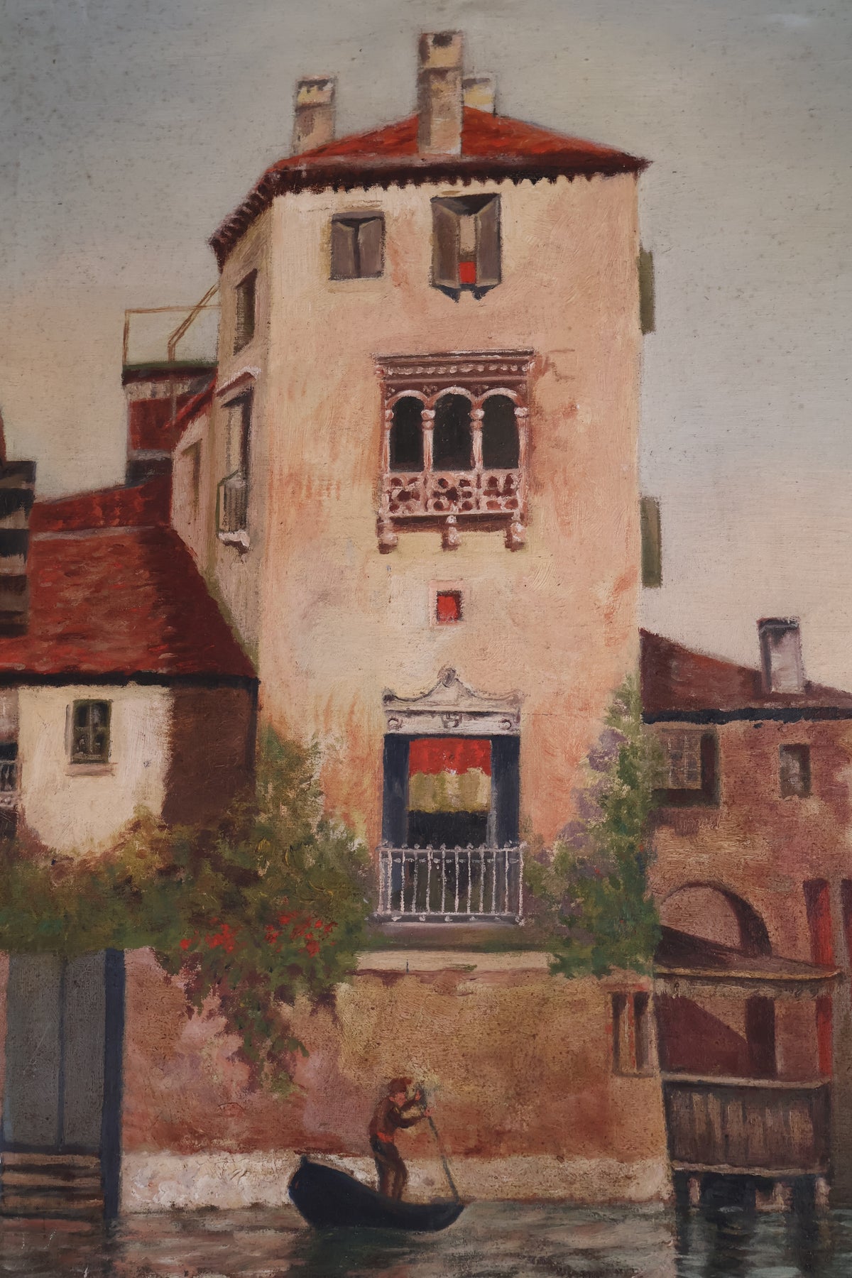 Antique Early 20th Century Large Oil on Canvas Venice Scene