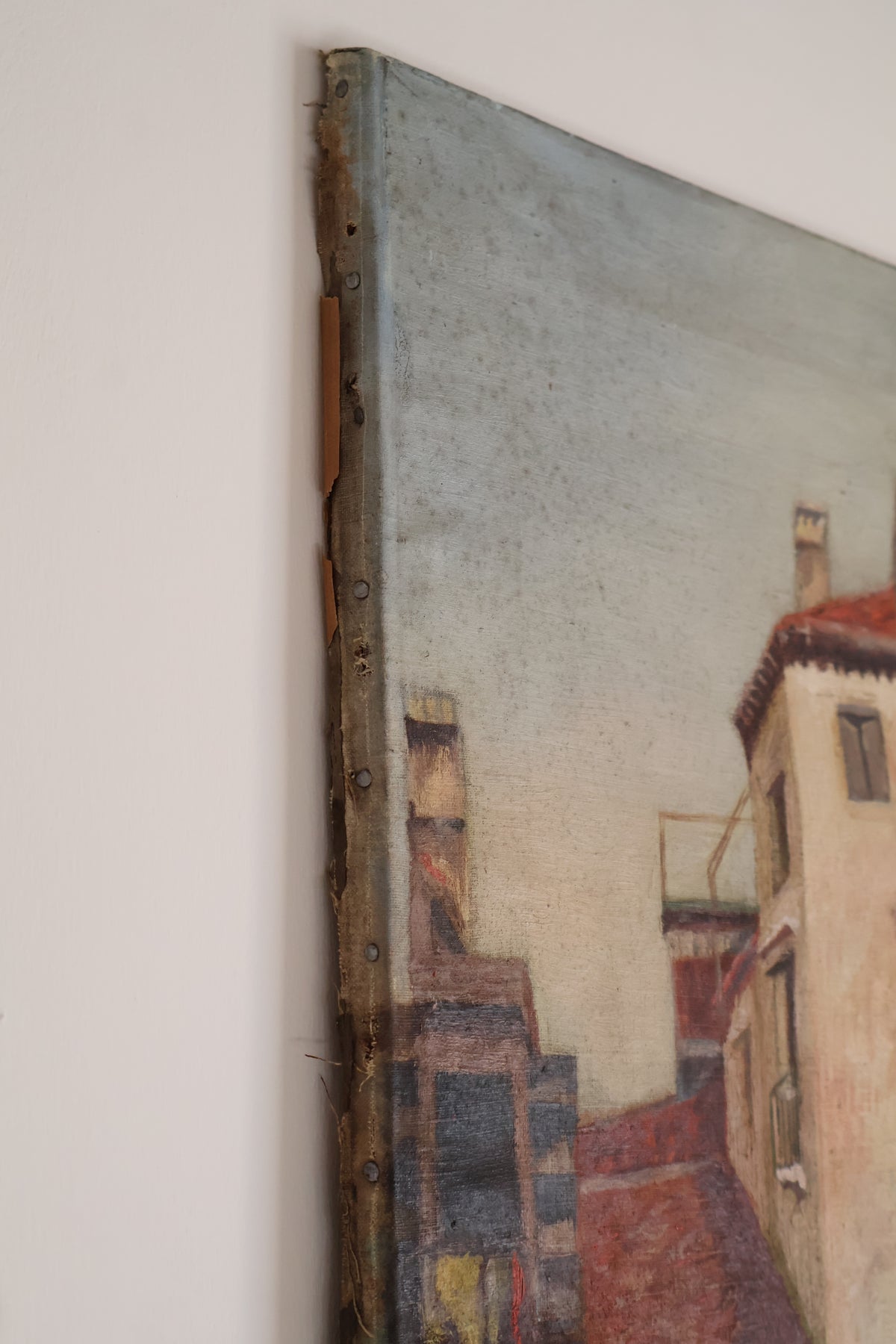 Antique Early 20th Century Large Oil on Canvas Venice Scene