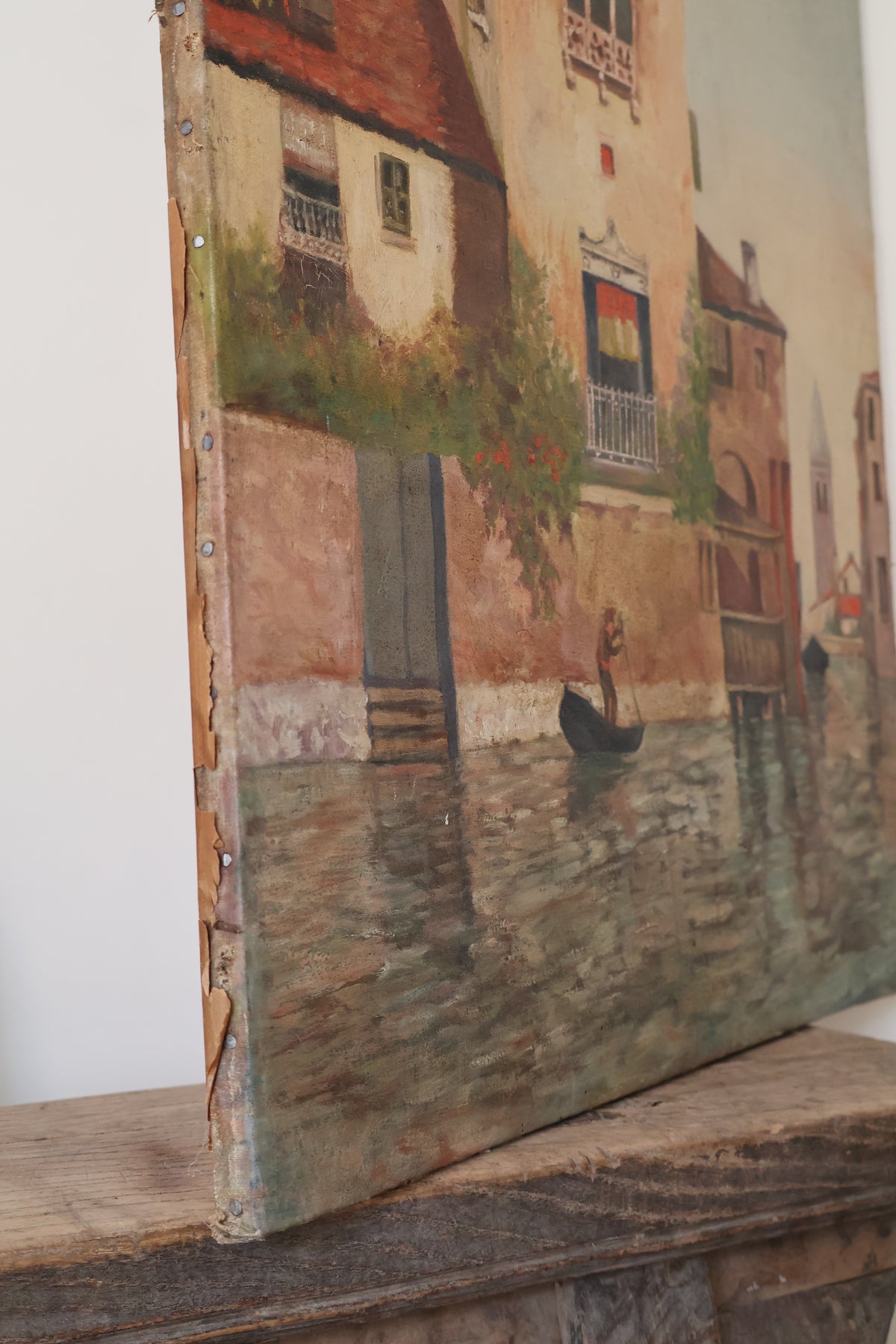 Antique Early 20th Century Large Oil on Canvas Venice Scene