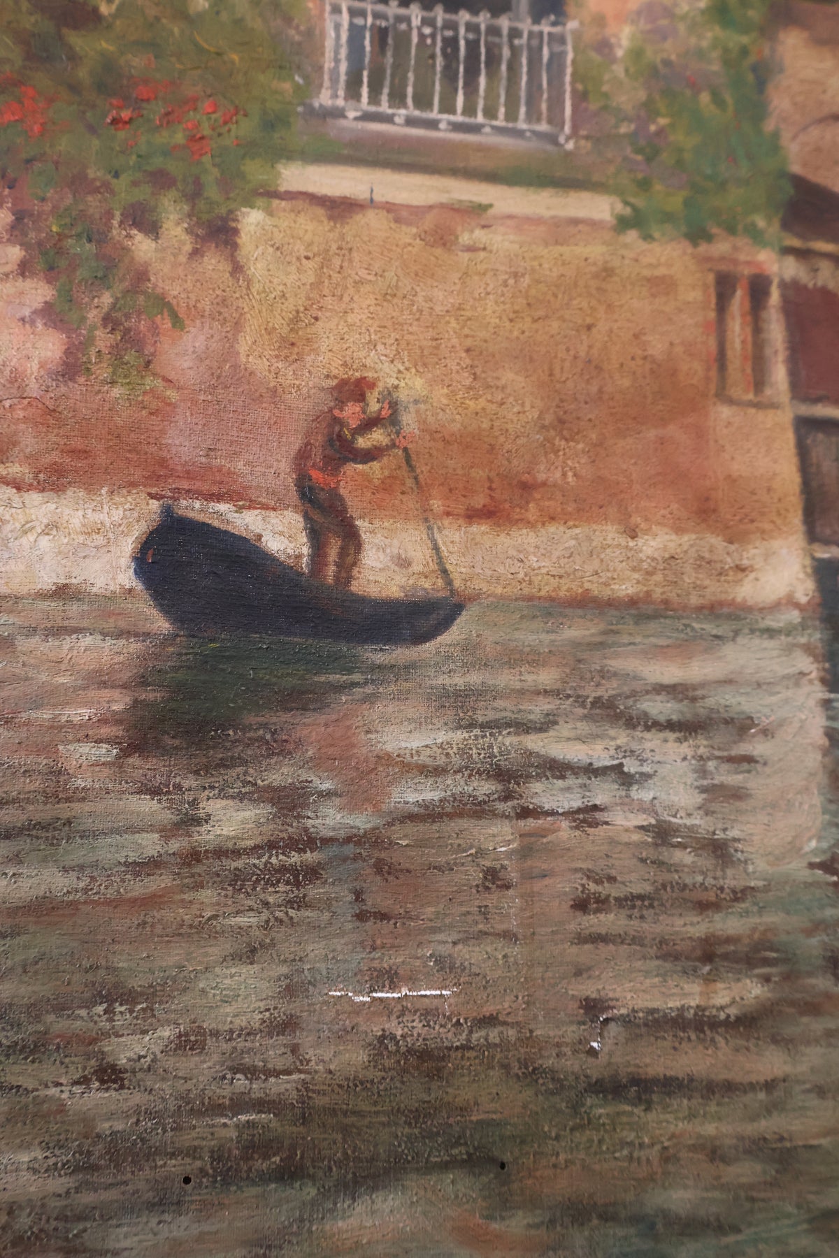 Antique Early 20th Century Large Oil on Canvas Venice Scene