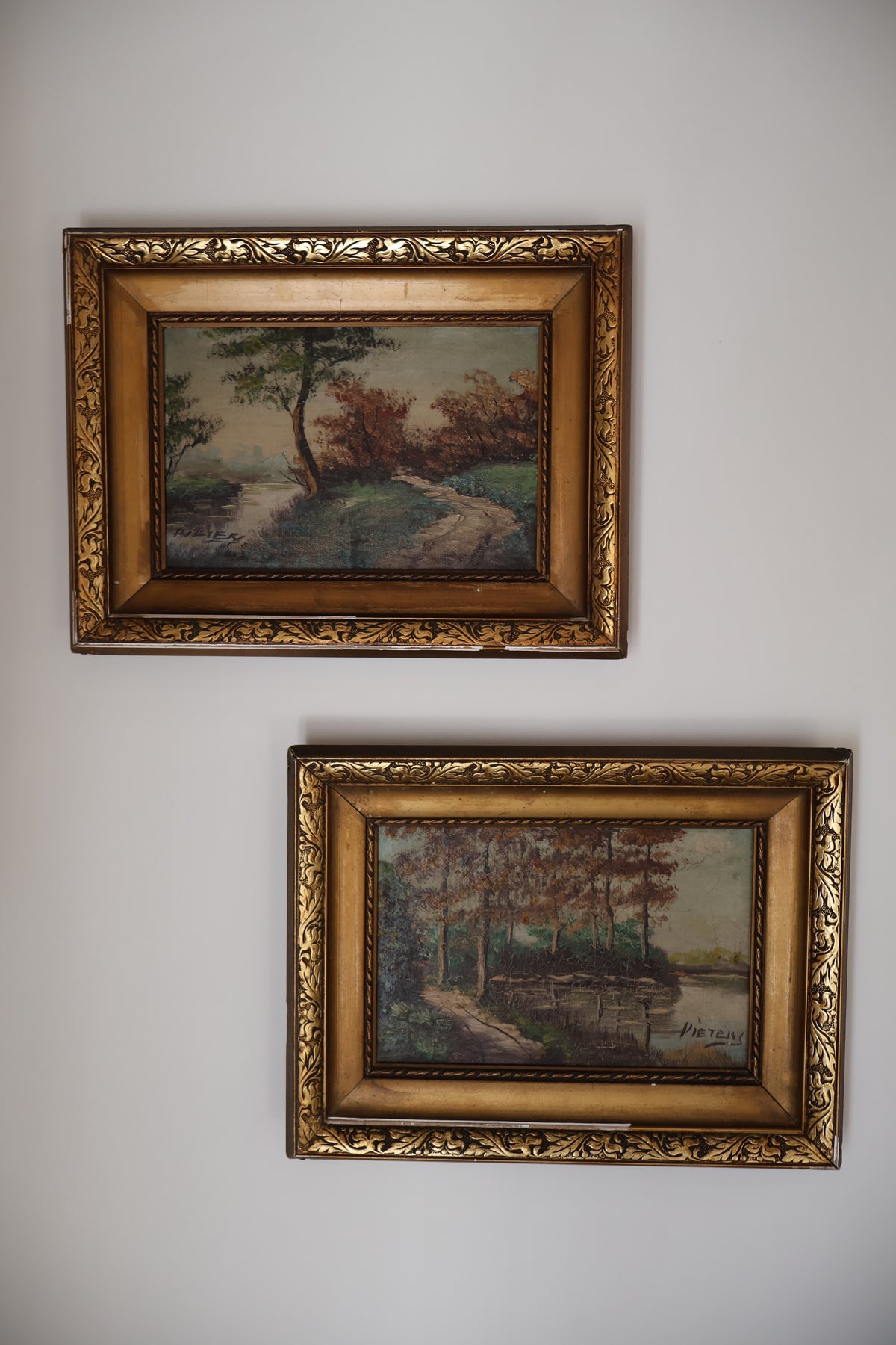 Antique Early 20th Century Pair of Dutch Landscape Oil on Canvas