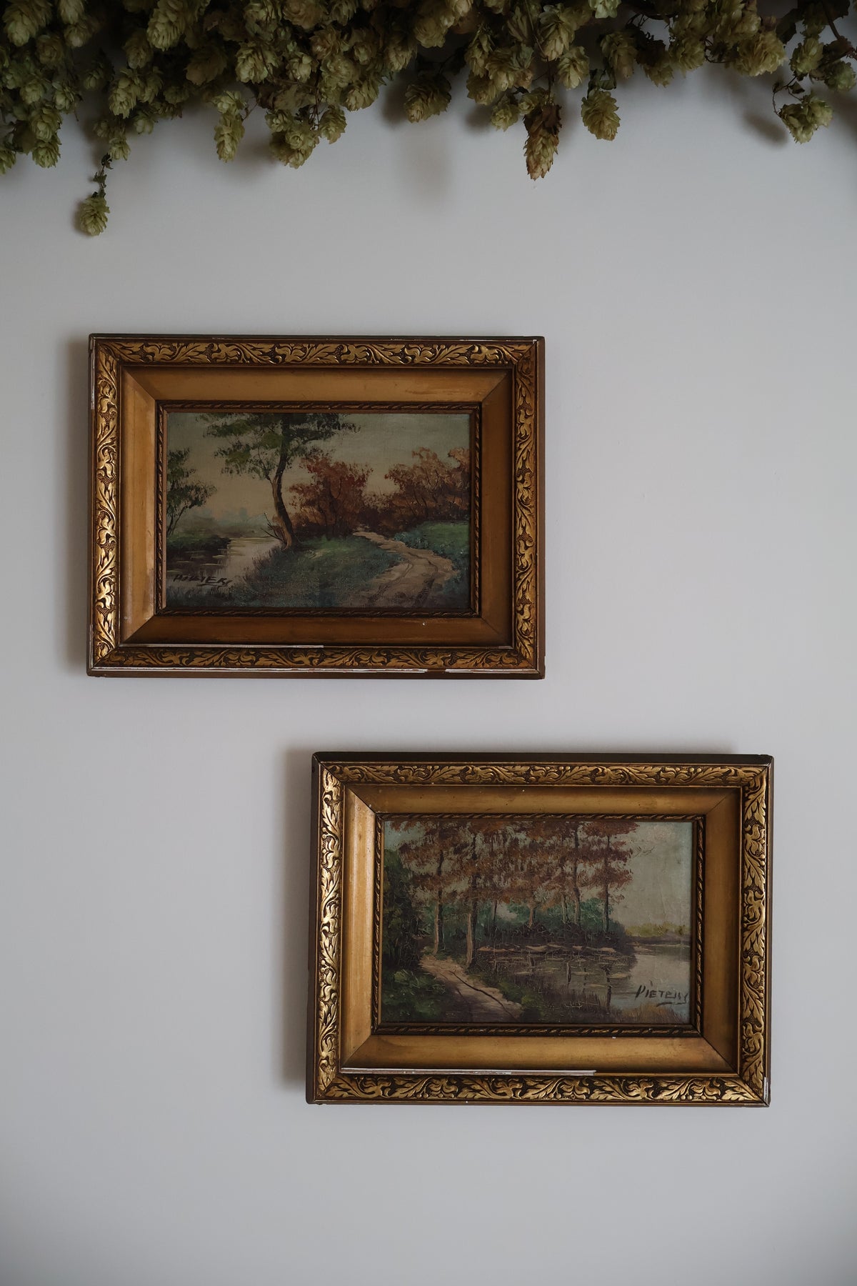 Antique Early 20th Century Pair of Dutch Landscape Oil on Canvas