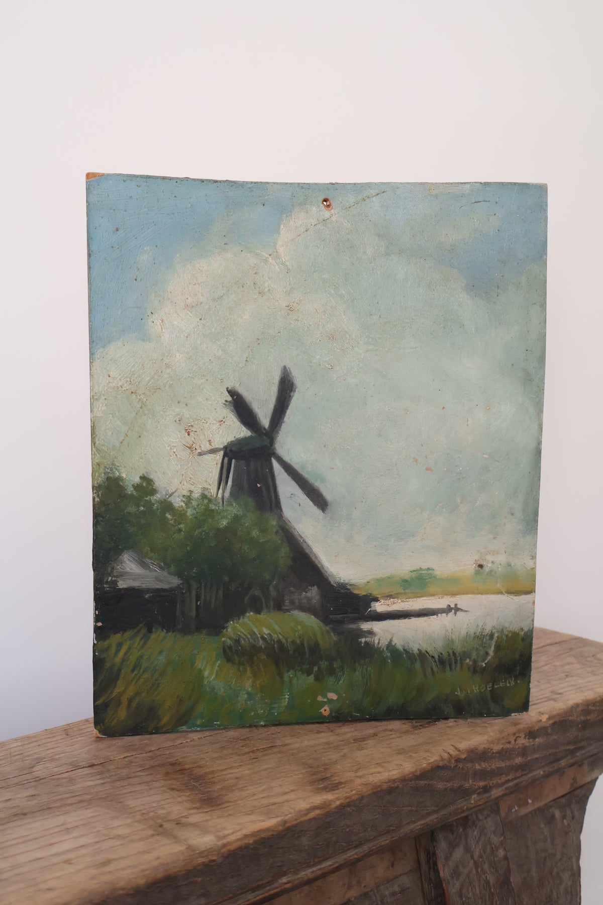 Antique Early 20th Century Oil on Board Dutch Scene